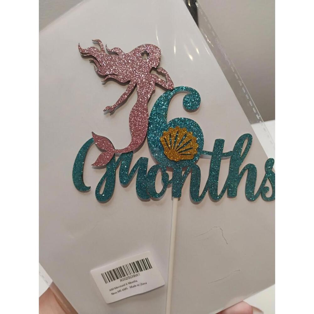 Mermaid Glitter 6 Months Cake Topper - Half Year Cake Topper